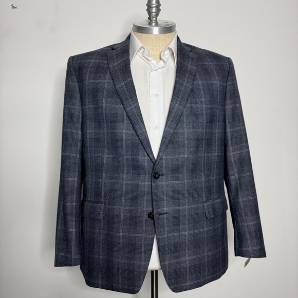 Lauren Ralph Lauren Mens Gray Plaid Wool Blend Blazer Jacket 48R - Picture 1 of 9